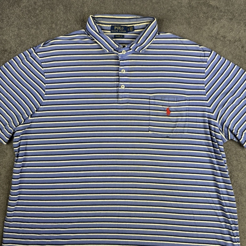 Polo Ralph Lauren Custom‎ Fit Navy Blue White Stripe Short Sleeve Polo size XL